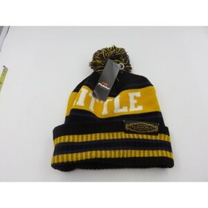 Pukka Little Havana Restaurante Beanie Hat Pom Cuffed Knit Black Gold Purple NEW